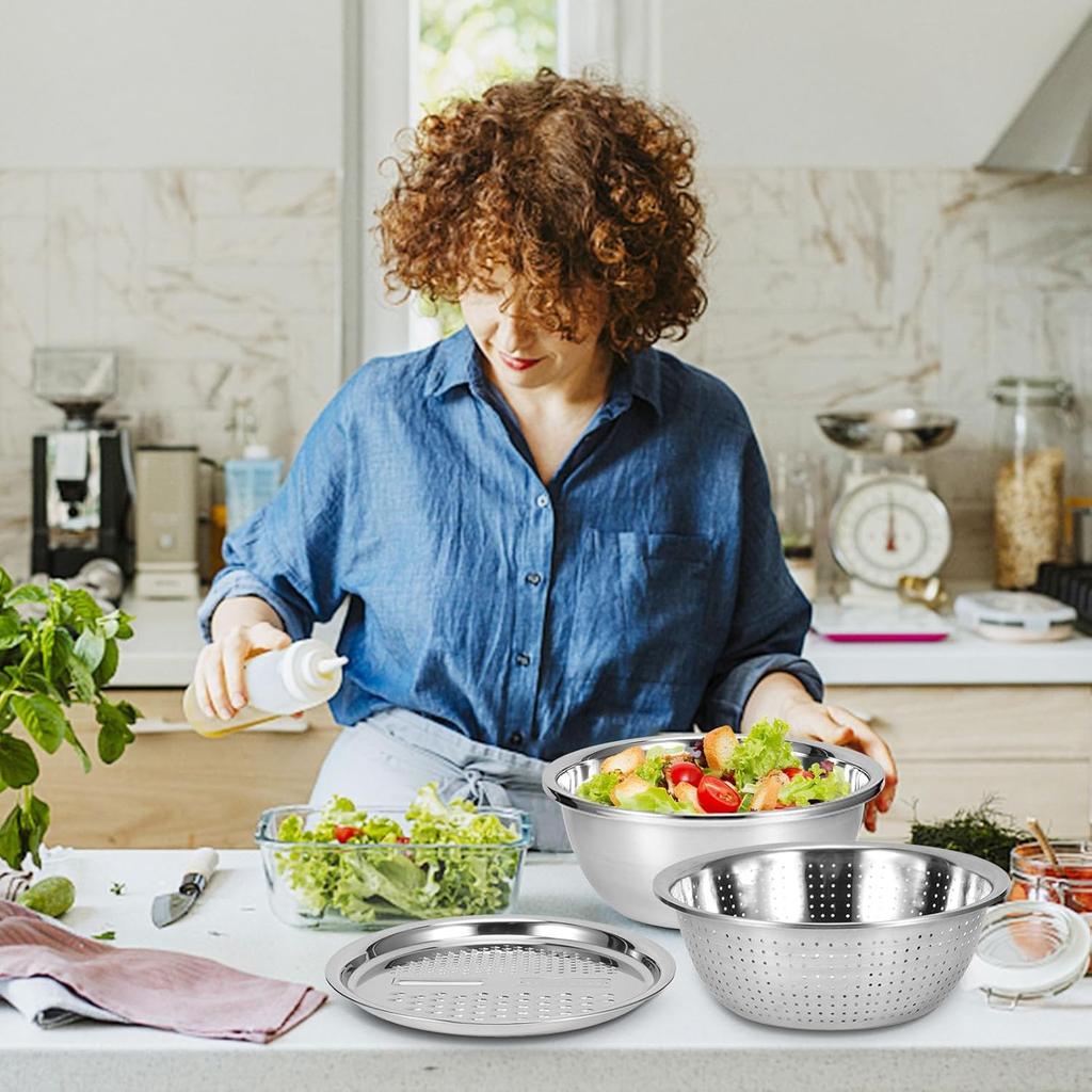 Germany Multifunctional Stainless Steel Basin,Multi Stainless Steel Basin with Grater Vegetable Cutter Slicer Grater Strainer Drain Basket Salad