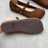 Johnature Echtes Leder quadratische Zehen Schnalle Riemen Frauen flache Schuhe handgefertigte einfarbig weiche Sohle Schuhe
