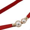 Double Pearls Buckle Waist Belt, Women Retro Elastic Skinny Belt for Dress