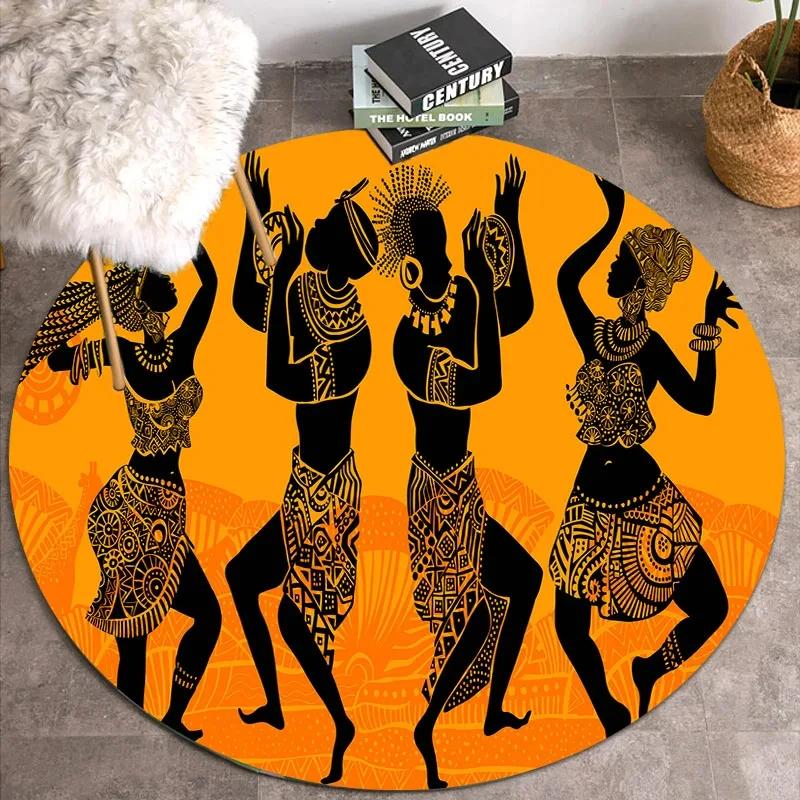 African Women Print Round Carpet Non Slip Area Rug for Living Room Bedroom Balcony Kitchen Decor Traditional Floor Mat Yoga Mats