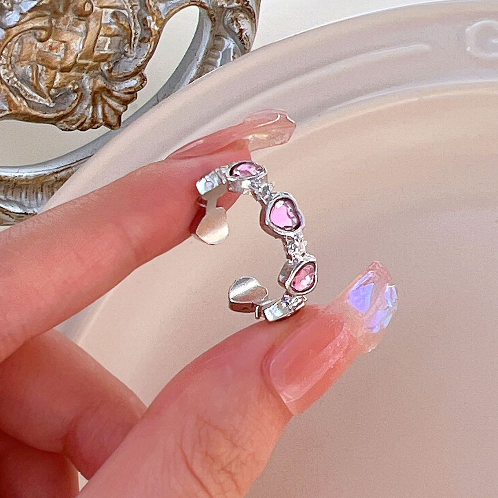 Y2K Pink Crystal Irregular Heart Ring Vintage Shiny Zircon Opal Love Open Ring for Women Kpop Punk Girl Party Jewelry Gifts 2023