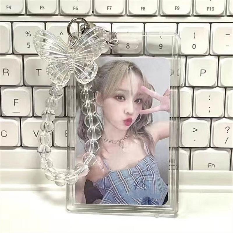 

Crystal Butterfly Card Holder Acrylic Clear Id Badge Holder Photocard Keychain For Student Credit Card Office School