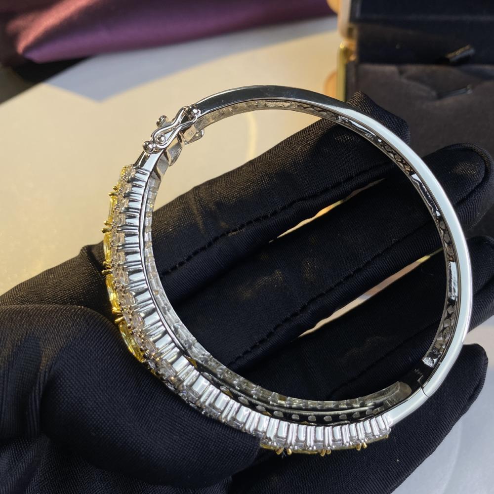 GICA GEMA 100% 925 Sterling Silver Luxury Topaz Sparkling High Carbon Diamond Bangle Bracelet Wedding Parrty Bridal Fine Jewelry