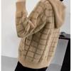 Mink Hooded Cardigan Loose New Autumn and Winter Versatile Sweater Plaid Knitted Short Top Jacket