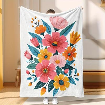 Elegante blaue Blumenmuster-Flanell-Druckdecke geeignet für alle Jahreszeiten, geeignet für Wohnzimmer, Büro, Sofa und Reisen