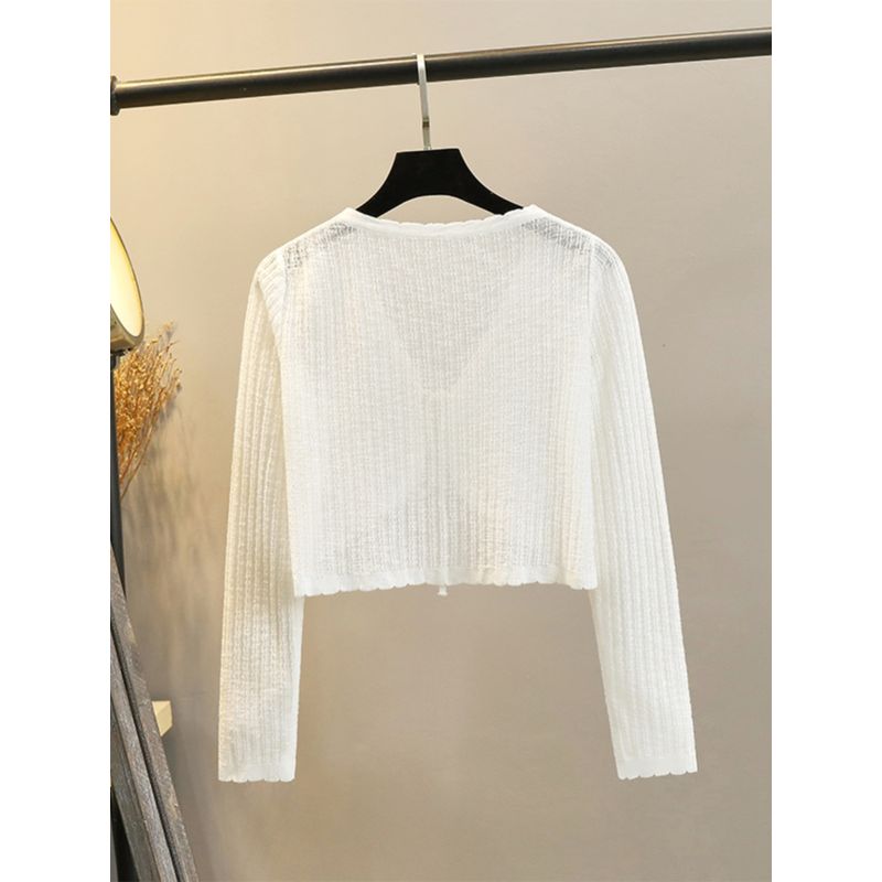 Bows Sun Protection Knit Cardigan Women's Summer Thin Small Waistcoat Short Outer Matching Halter Skirt Shawl Blouse