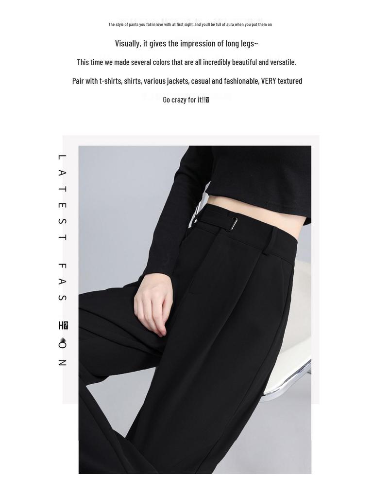 Pear-Shaped Slimming High-Waist Petite Black Straight-Leg Casual Pants for Women