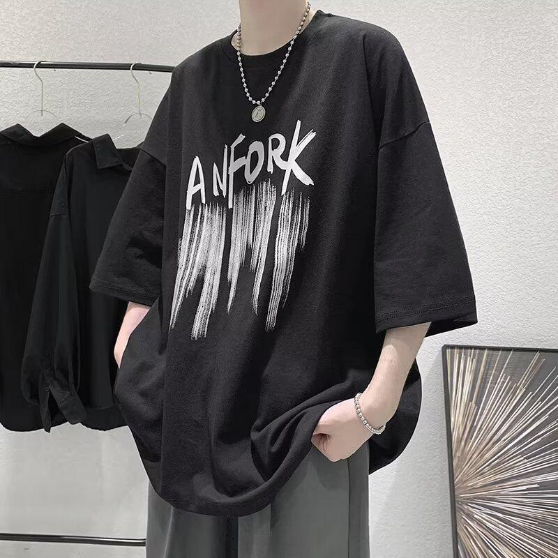 

Men s Loose Fit Pure Cotton T-Shirt - Summer 2026 Trendy Short Sleeve Casual Wear. 3XL чёрный