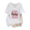 Women's Plus Size V-Neck Loose Fit Mid-Length Short-Sleeve T-Shirt (200/300/350 Jin)