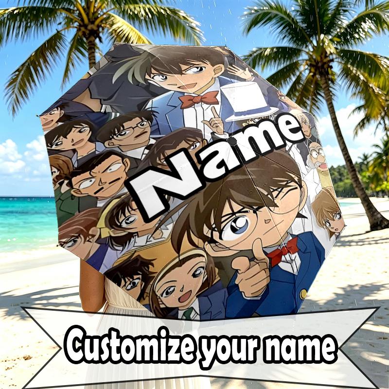 Custom Name Personalized Detective Conan Print Umbrella, Auto Open Close, 8‑Rib Sturdy Frame, Commute Camping Hiking Use, Birthday Gift