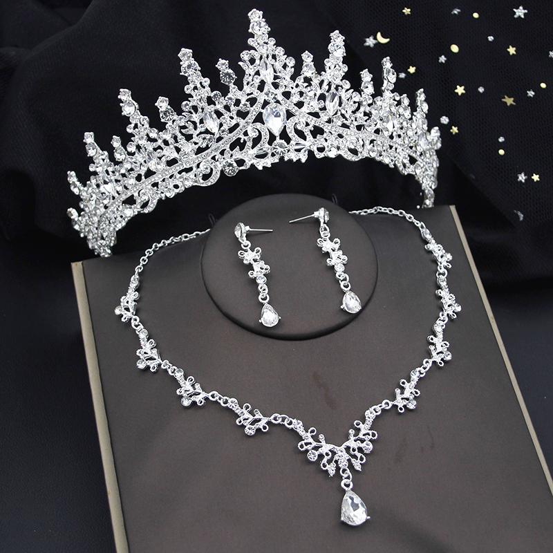 Kvalitní sady korunek pro nevěstu pro ženy diadémy náhrdelník náušnice sada svatebních šatů soupravy svatebních kostýmů příslušenství