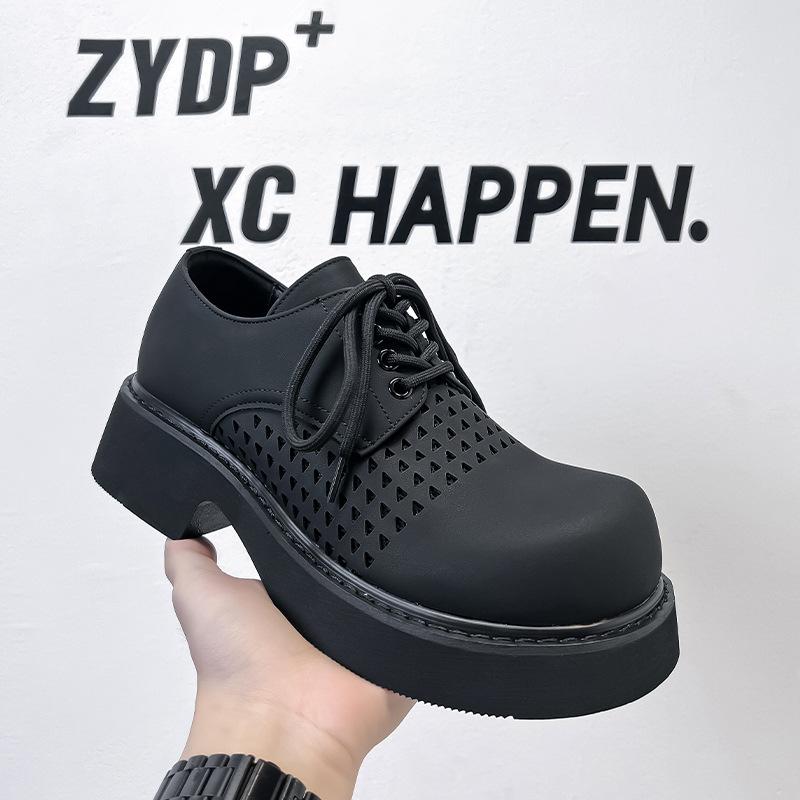 

2025 summer new soft leather muffin shoes casual and comfortable breathable solid color heightening small leather shoes 95511-A 38 чёрный