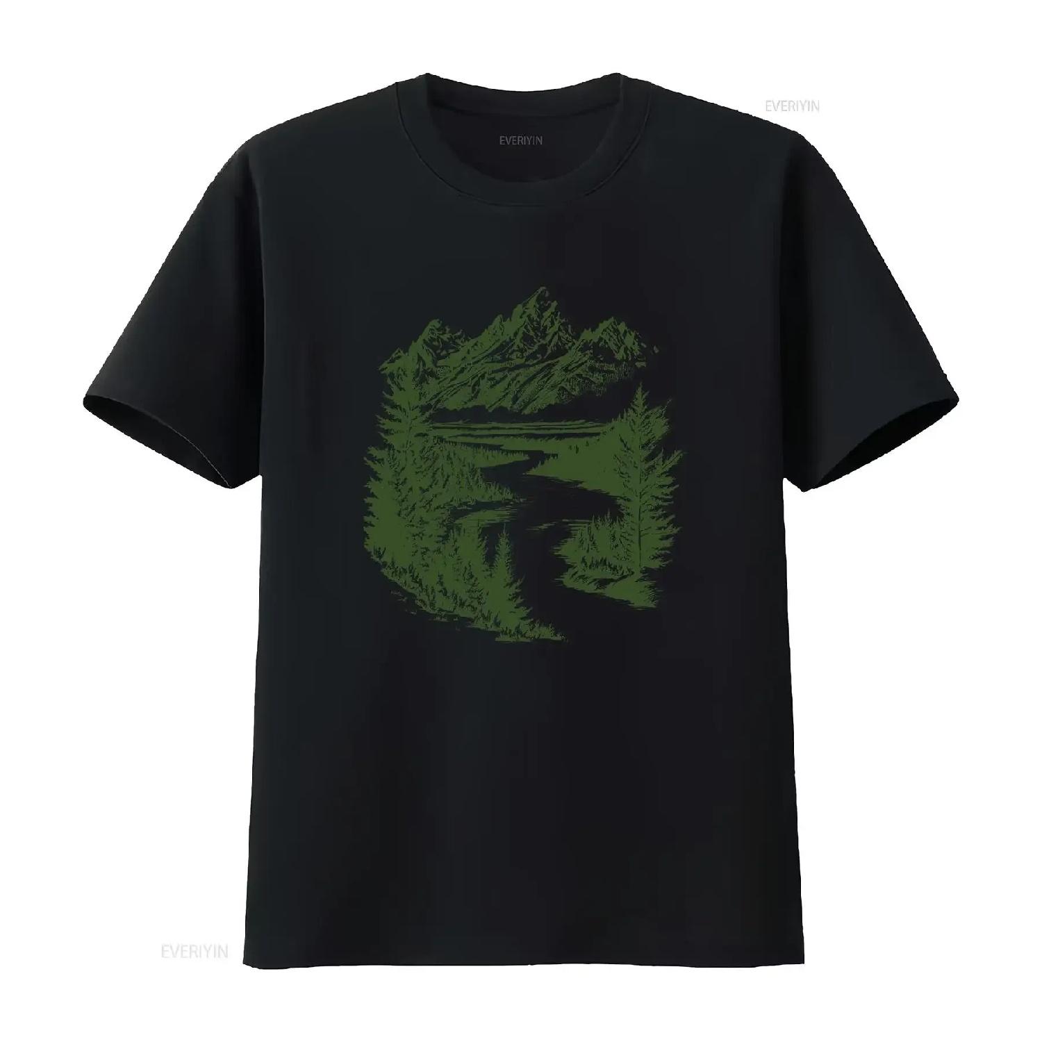 Grand Teton National Park Oversized T Shirt Linocut GTNP Forest Mountain River scenery Hiking outdoors Nature Inspired tee XXXXXL разноцветный