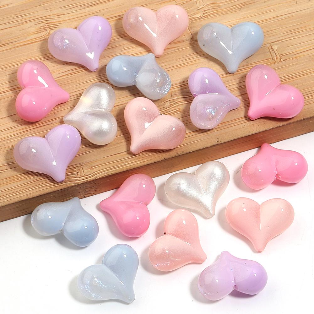 5pcs/lot Colorful Glitter Heart Shape Beads Big Hole Loose Spacer Acrylic Beads For DIY Charms Bracelet Phone Chains Accessories