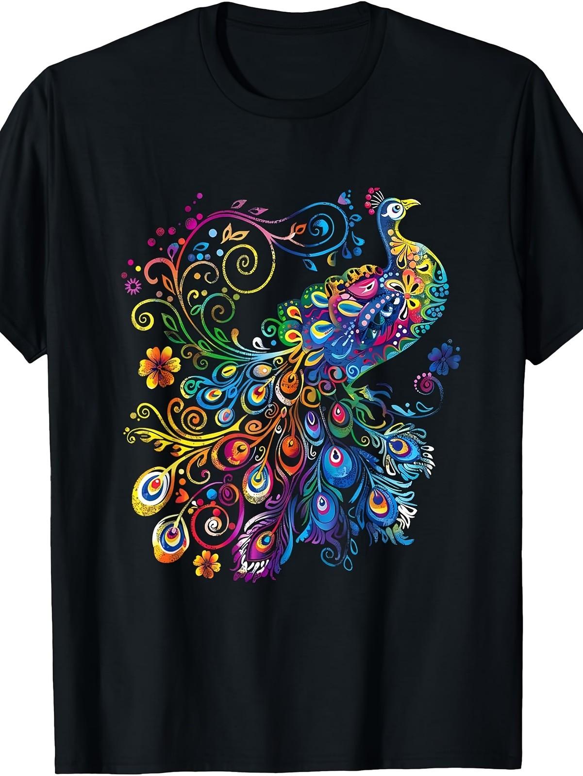Feather Peacock Lover Artwork Animal Colorful Peacock Bird T-Shirt S разноцветный