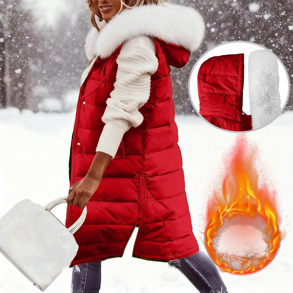 Damska Długa Kurtka Puchowa z Kapturem