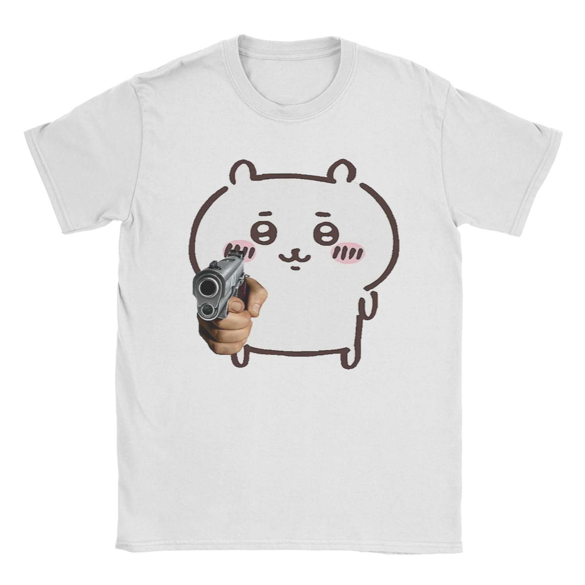 

Men Women Chiikawa Gun Cute Bear Funny Cute Meme T Shirts 100 Cotton Tops Novelty Short Sleeve Crewneck Tees Plus Size TShirt M