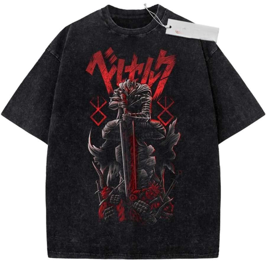 T Shirt Sports T Shirt Short Sleeve T Shirt Black Unisex Pure Cotton Washed Vintage Gundam Anime RX Robot Print