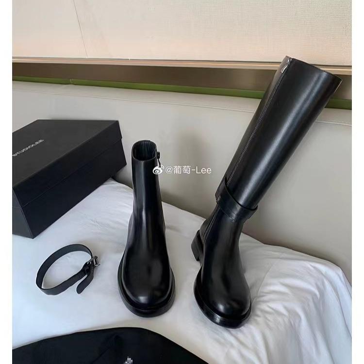 Grape Mom Same Style, South Island Story~ Two Wear Version Detachable Knight Leather Boots Thick Heel Medium Boots Women's Autumn and Winter