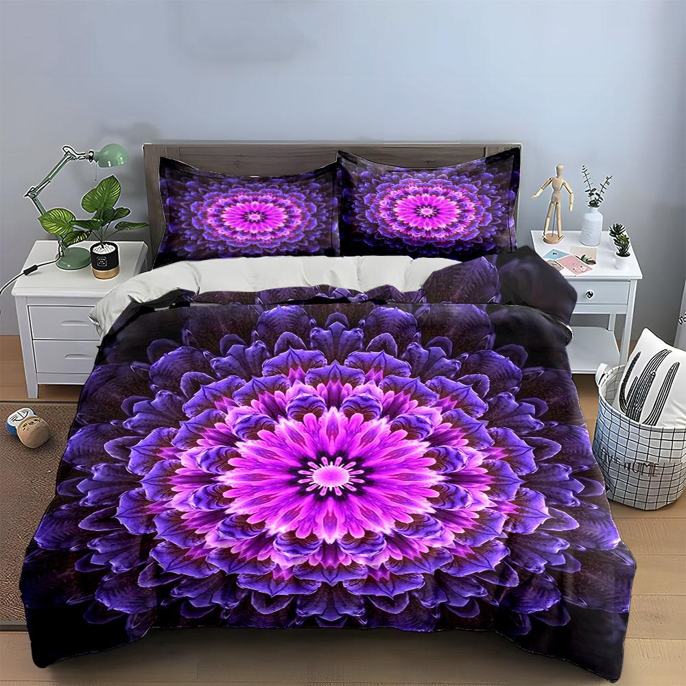 Purple Floral Pattern Bedding Set Multiple Sizes Kid'S And Adults' Bedroom Exquisite 3Pc Bedding Set, Gift