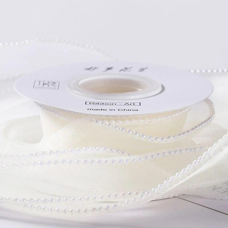 MIT 4cm Width Simulation Pearl Yarn Ribbon Flower Bouquet Gift Packaging DIY Handmade Bowknot Ribbon Birthday Wedding Decoration