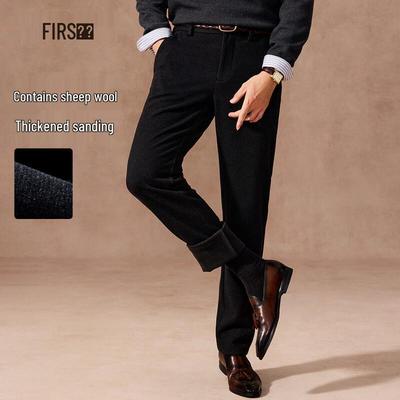 Sugiyama Men's Fleece-Lined Brushed Business Casual Straight-Leg Pants