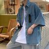 Men Denim Button-down Shirt Short Sleeve Lapel Shirt with Chest Pockets Loose Fit Casual Shirt for Summer Daily Wear Vacation Street