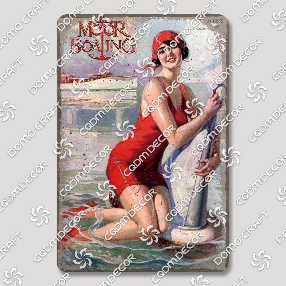 Vintage Znak Metalowy Blaszany Dziewczyny Wędkujące Retro Kobieta z Psami Dekoracja Ścienna dla Klubu Wędkarskiego Dom Wiejski