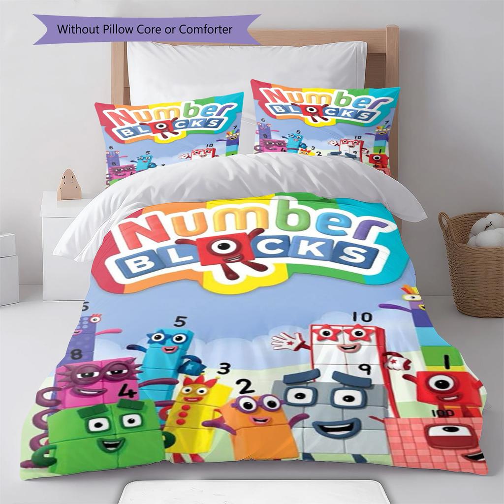 Numberblocks Muster Bettwäscheset Bettbezug Kissenbezug Heimdeko Geschenk (1 Bettbezug + 2 Kissenbezüge, ohne Füllung)