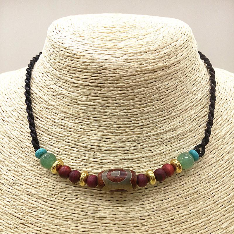 Tibetan Agate Three-Eyed Dzi Necklace Unisex Clavicle Chain Pendant Geometric