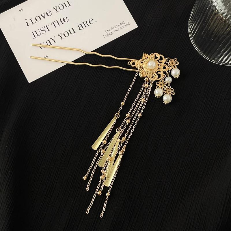 Chinese Hanfu Hair Accessories For Women Floral Tassel Hair Forks Traditional Bride Hairpin Vintage Headdress