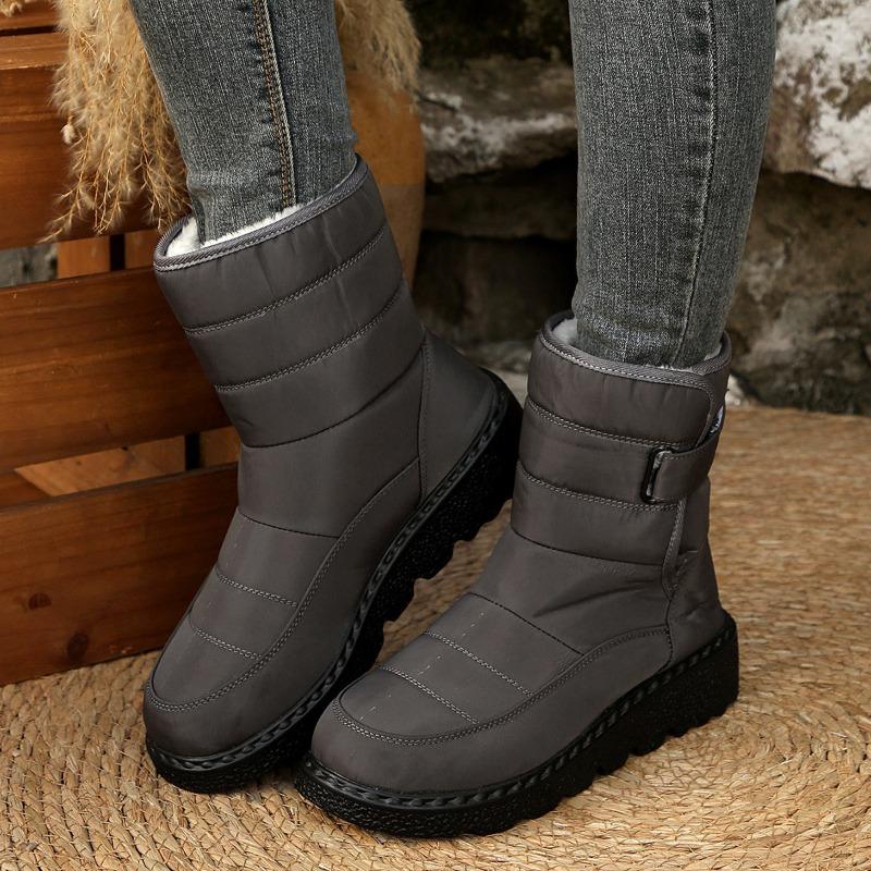 Women's Wide Width Snow Boots, Waterproof Round Toe Mid-Calf Boots, Plush Lined Platform Winter Booties for Women
