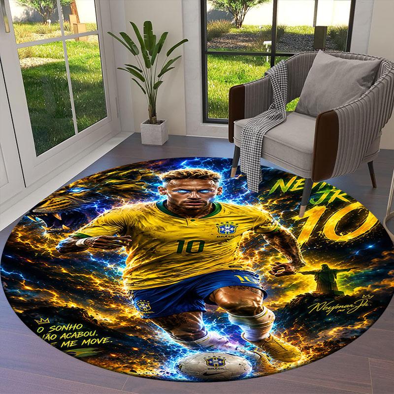 Neymar Round Area Rug,Carpet Rug for Living Room Bedroom Sofa Playroom Decor,Non-slip Floor Mat