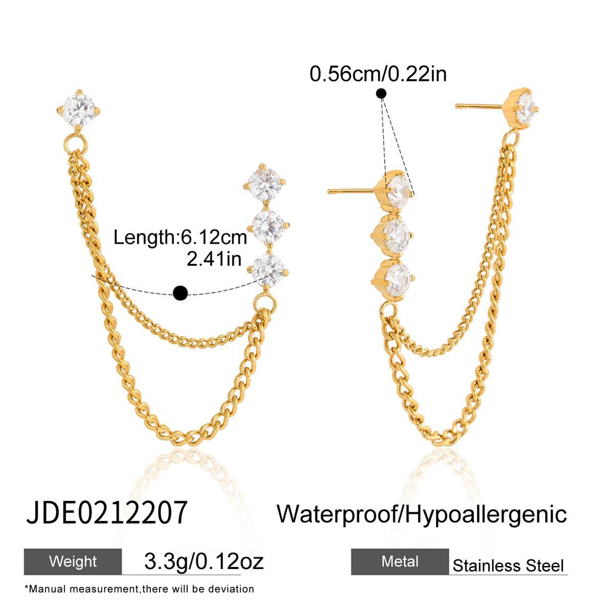 Jingqiao Stainless Steel 18K Gold Plated White Zircon Tassel Earrings Chain Classic Women