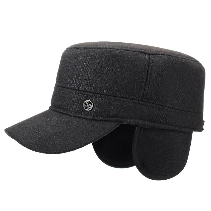 Plochá čepice Pánská Zimní Hrubá Větruvzdorná Proti Chladu Středního Věku Jarní Podzimní Teplá Čepice s Ochrannou Uší