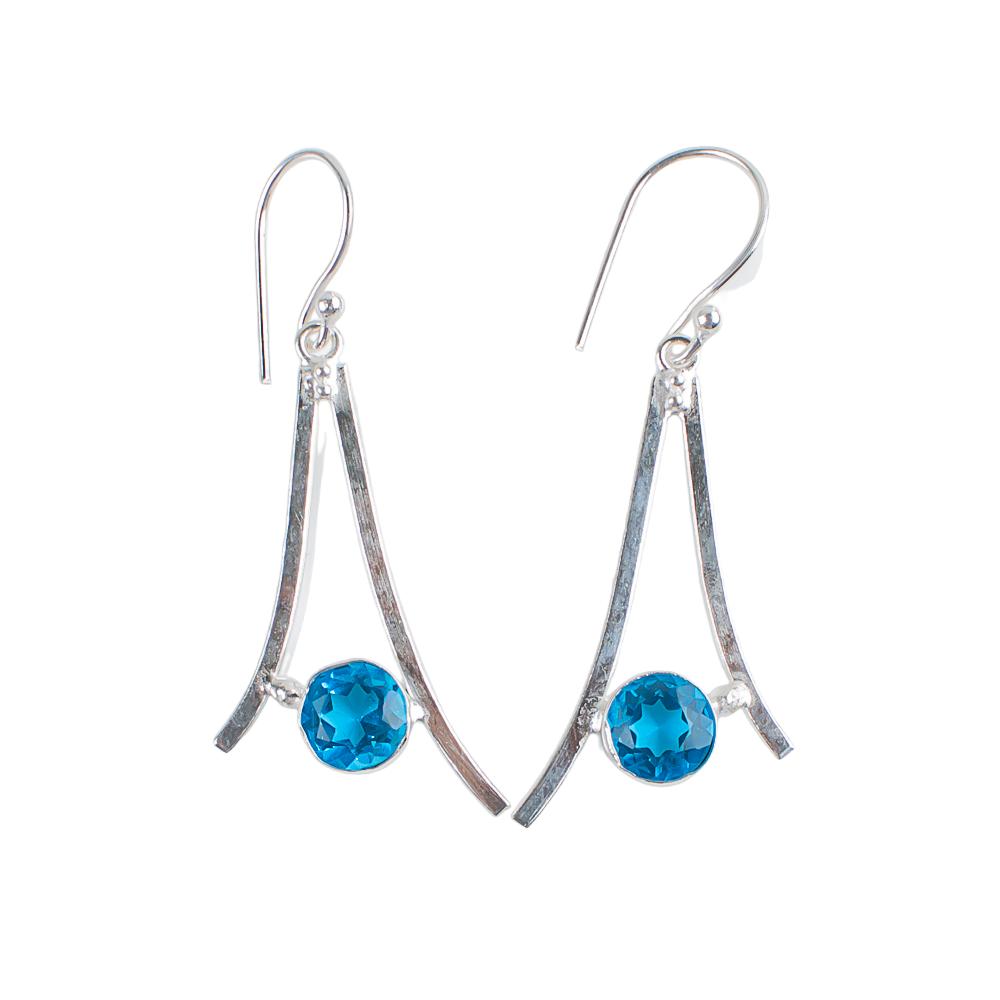 Swiss Blue Topaz Gemstone 925 Sterling Silver Handcrafted Jewelry Earrings 1.45" EE-66-39