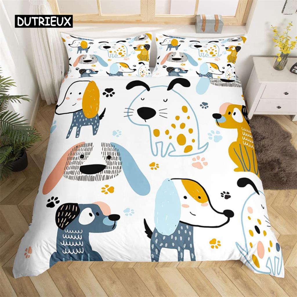 Cartoon Animal Duvet Cover Twin King Cute Cat Bedding Set Microfiber Paw Butterfly Floral Comforter Cover For Kids Girl Bedroom