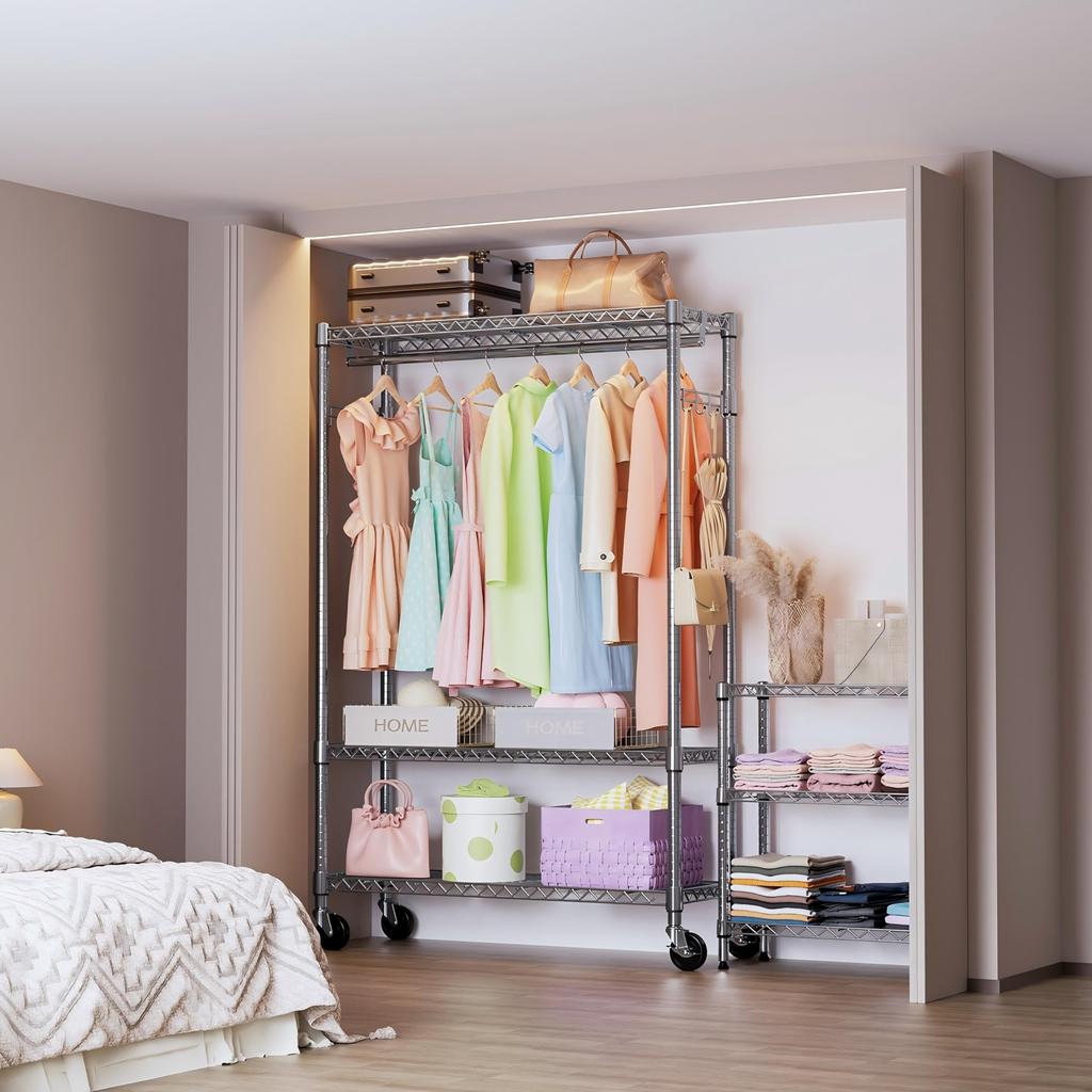 IZEUK Clothes Rack with 3 for with Clothes Tools Tension Heavy Wire Clothes Clothing Freestanding Closet with Adjusters Width 115 X Depth 40 X Height