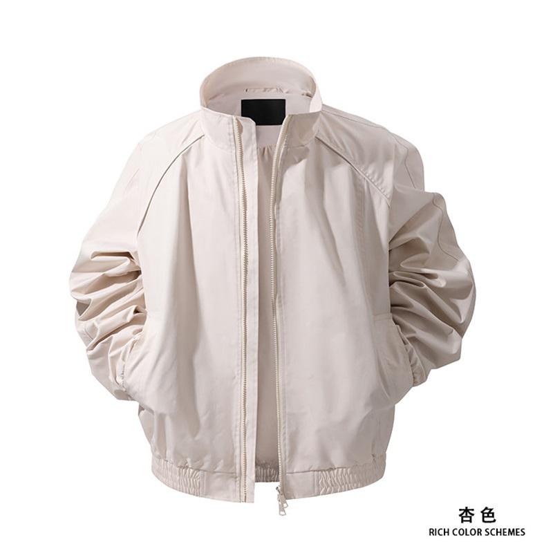 Men's Solid Color Stand Collar Waterproof Windbreaker Jacket American Style Outdoor Sports Climbing Streetwear Coat