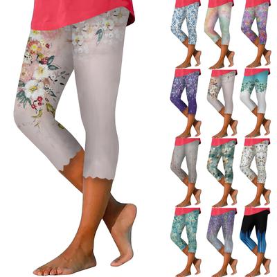 Summer Womens Leggings Cropped Pants Solid High Waisted Tight Pants For Running Yoga Gym Workout Pants For Women