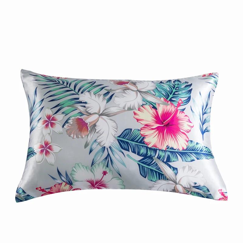 1 Pcs Silky Satin Body Pillow Case Long Bedding Pillow Cover Emulation Silk Floral Printing Pillowcase King Queen Size