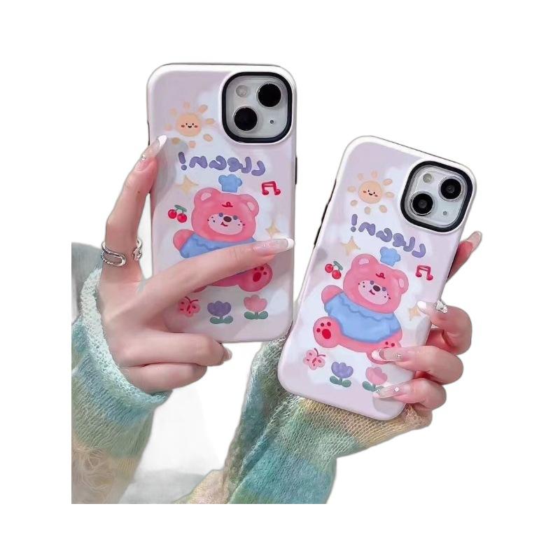 Applicable to Apple 11Pro mobile phone case iPhone11promax new film case 2-in-1 cherry sitting bear