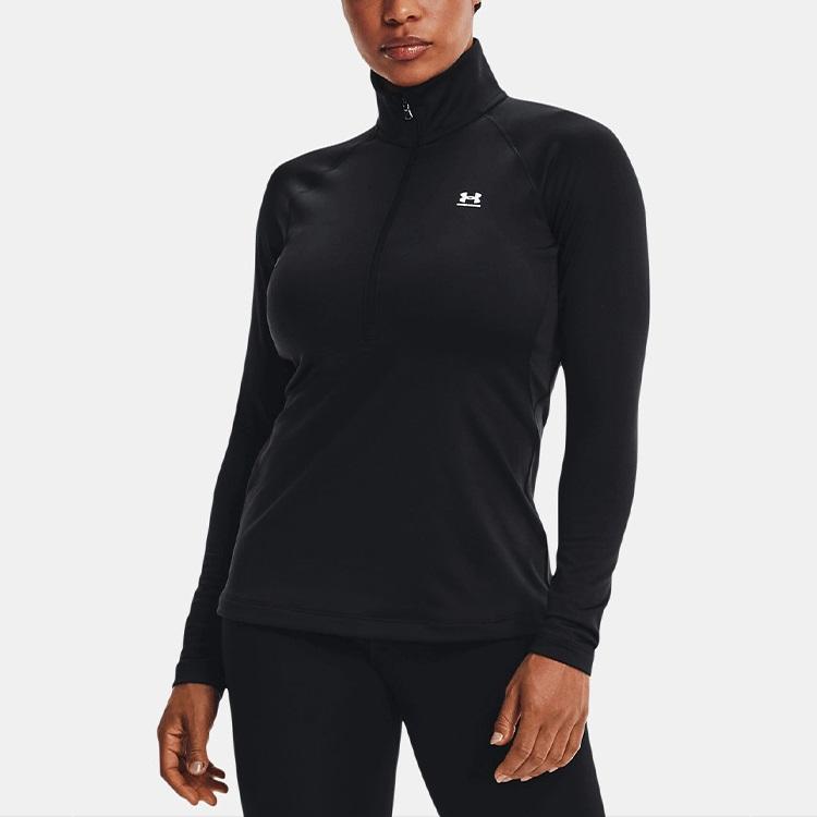 Under Armour Authentics ColdGear® Printed Sports Half-Zip Stand Collar Long Sleeve T-Shirt Women Tops Black 1368699-001