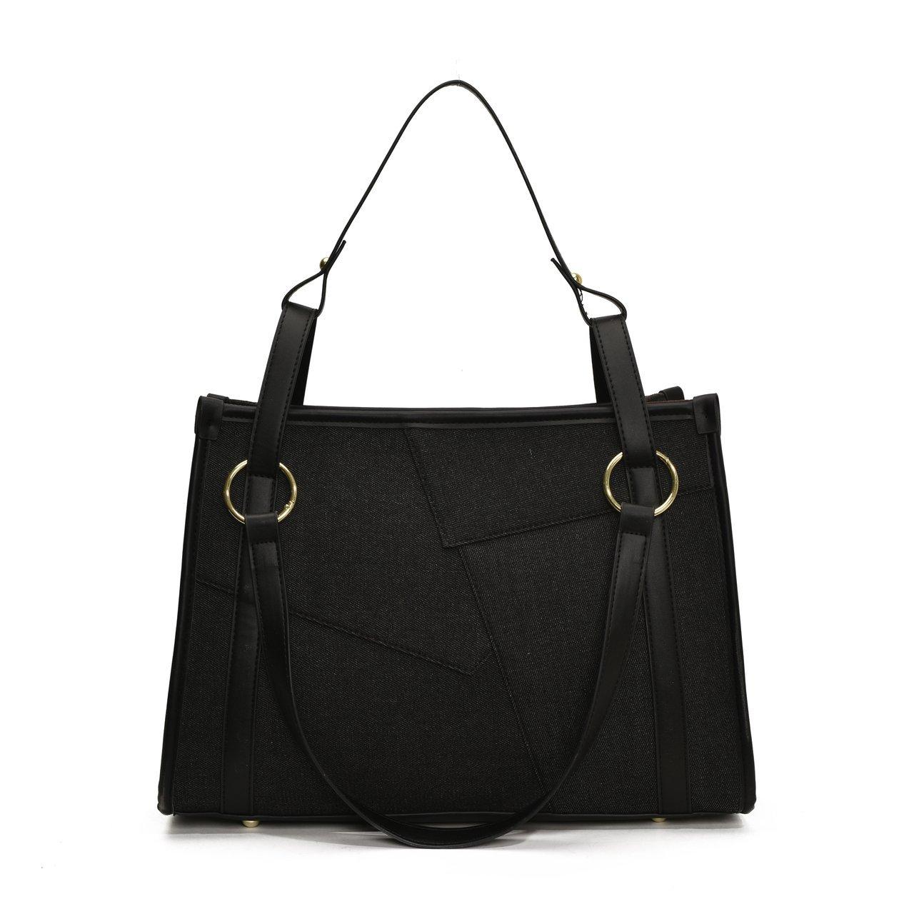 

External order design sense splicing large-capacity tote bag women s 2025 new Korean version versatile shoulder bag commuter handbag 38*13*27 чорний