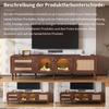 TV Board TV-Schrank Lowboard 2 Schubladen, 2 gewölbten Glastüren, 1 Rattan-Tür, TV-ständer Fernseher bis zu 80 Zoll, 180 cm, Wohnzimmer, Braun