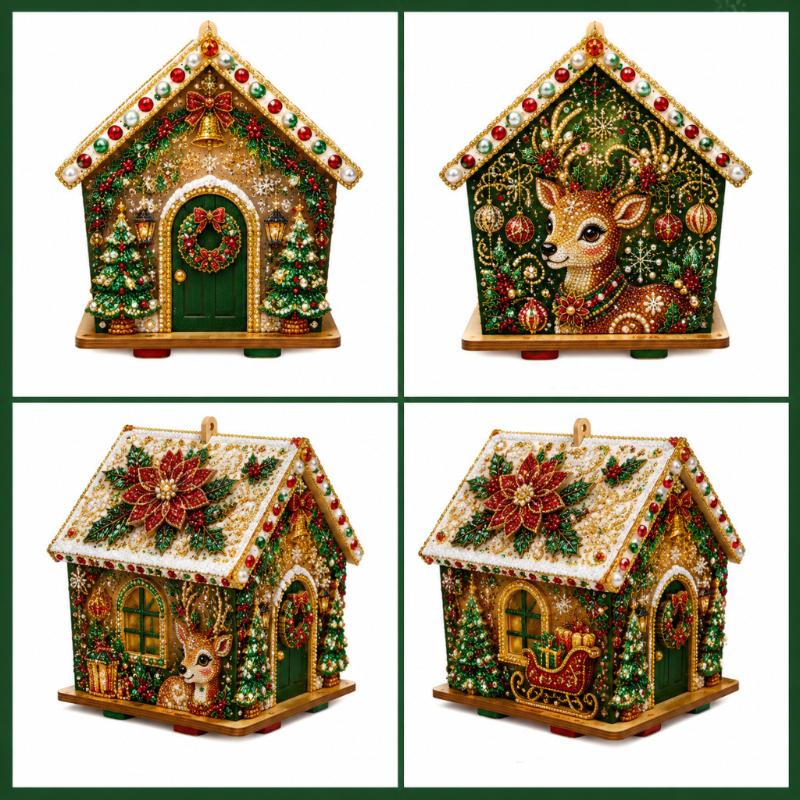 1 Set Diy Pearl Art Christmas Kit 3D Diamond Wooden House Painting Set With Beads Home Decoration Christmas Decoration