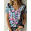 Women's Summer Casual V-neck Short-sleeved T-shirt, with Fashionable 3D Print, Suitable for Outings or At Home