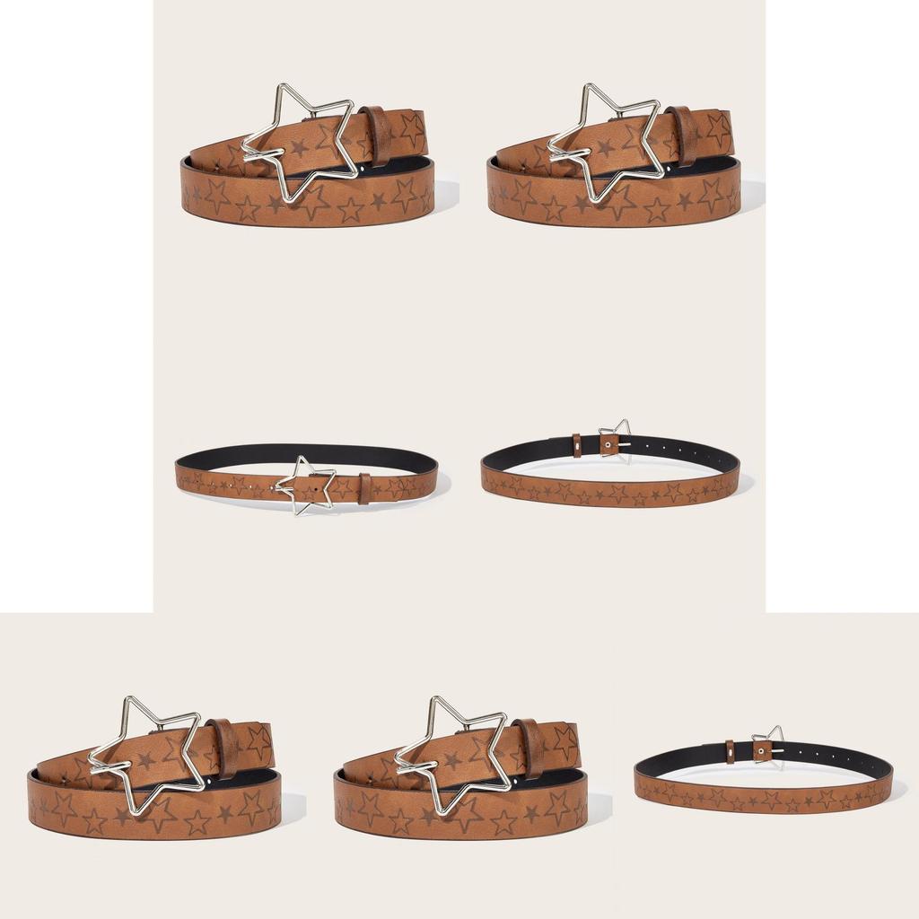 Fashionable Vintage Leather Belt With Starry Embossed Pattern For Casual Looks