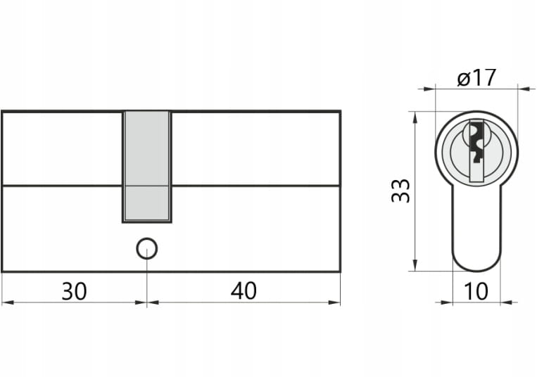Lock insert 3040 mm Satin nickel 3 keys