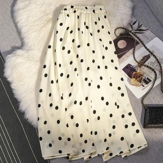 Jupe à pois taille haute élastique pour femmes petites - Coupe ajustée longueur midi, Améliore la hauteur et la silhouette pour le printemps et l'automne.